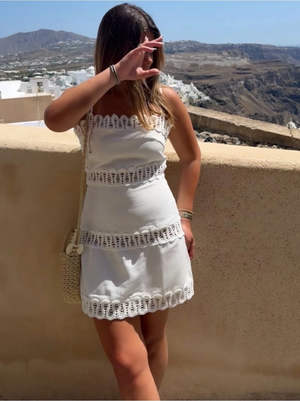White Crochet-Trim Strapless Summer Dress